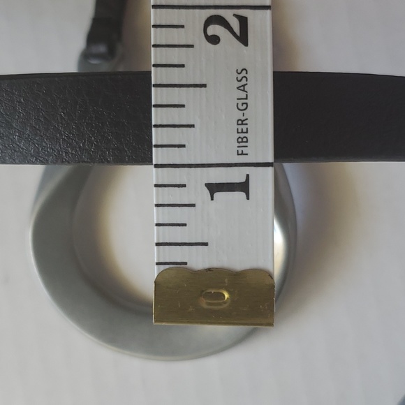 Chico's Belt Black Genuine Leather Slide Adjustable Silver Tone Hook Buckle S/M - Picture 5 of 9